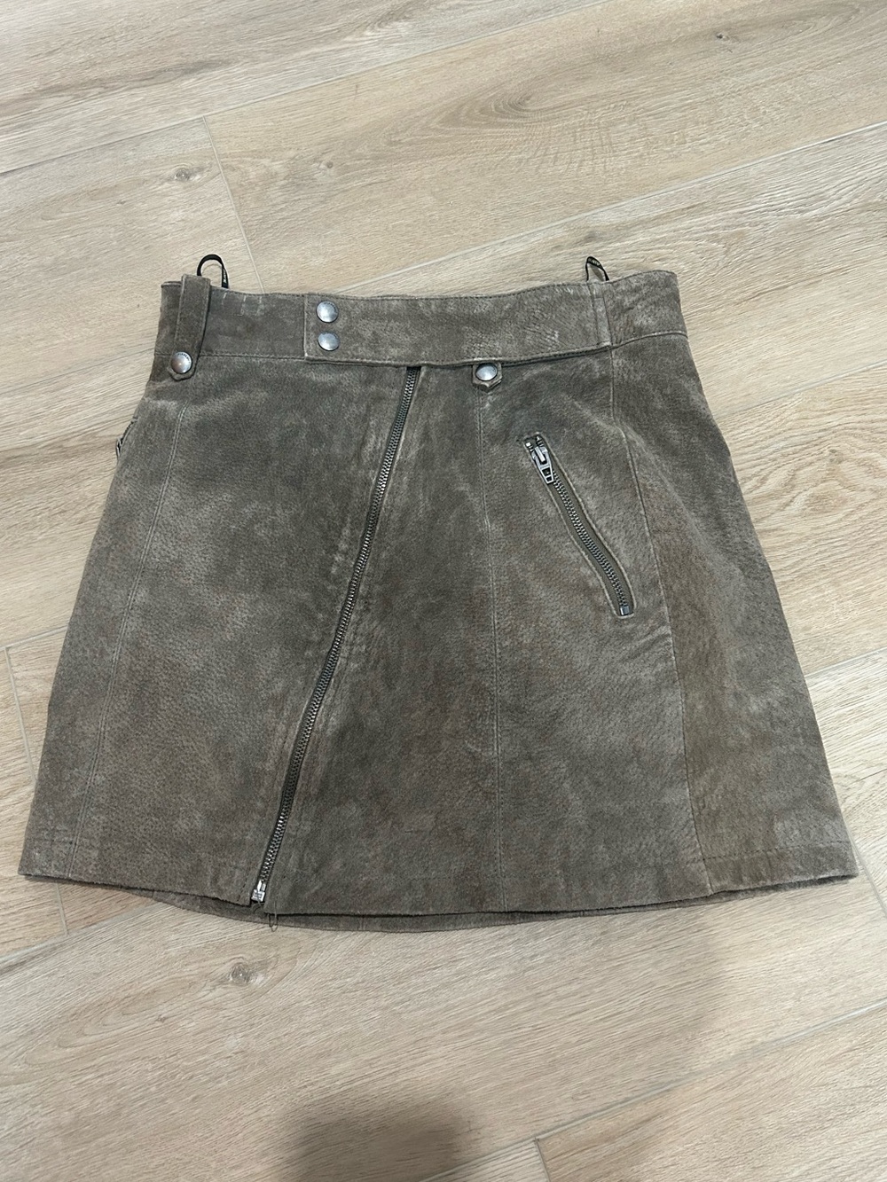 BlankNYC Brown Suede Leather Zip-Front Women's Moto Skirt 27 EUC